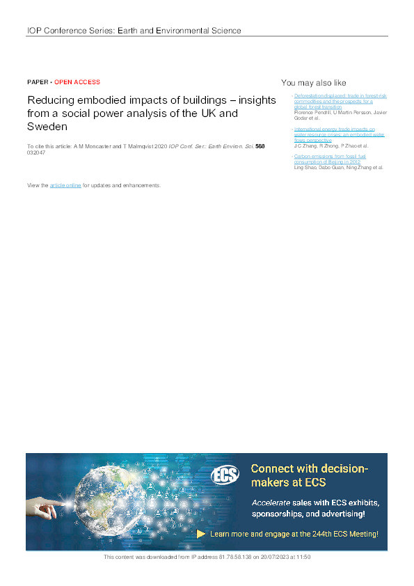 Reducing embodied impacts of buildings - Insights from a social power analysis of the UK and Sweden Thumbnail