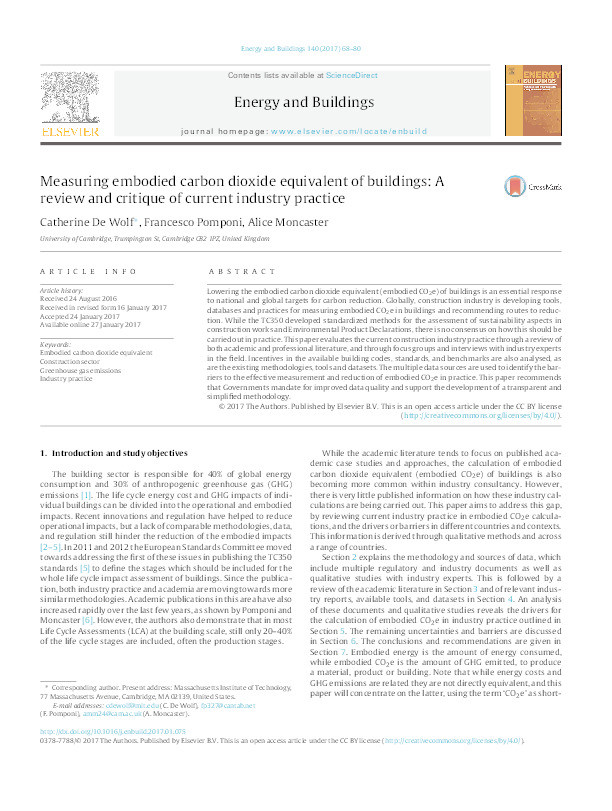 Measuring embodied carbon dioxide equivalent of buildings: A review and critique of current industry practice Thumbnail
