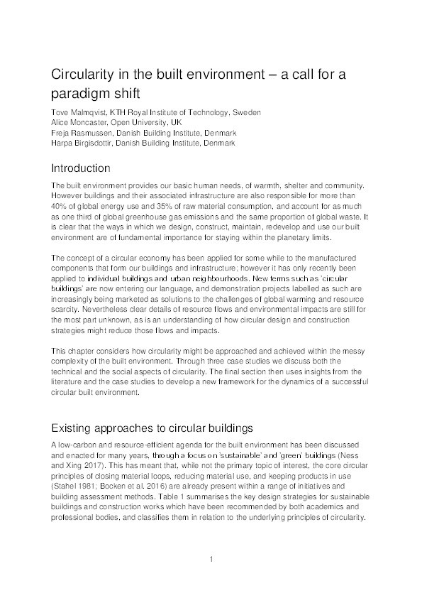 Circularity in the built environment? A call for a paradigm shift Thumbnail