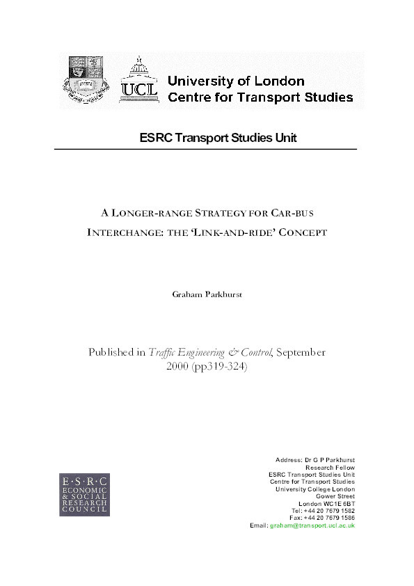 A longer-range strategy for car-bus interchange: The 'link-and-ride' concept Thumbnail