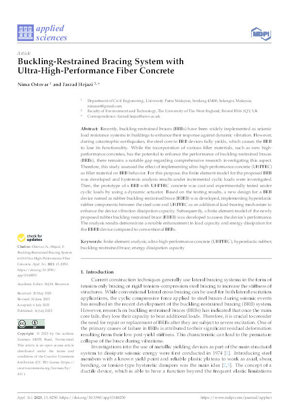 Buckling-restrained bracing system with ultra-high-performance fiber concrete Thumbnail