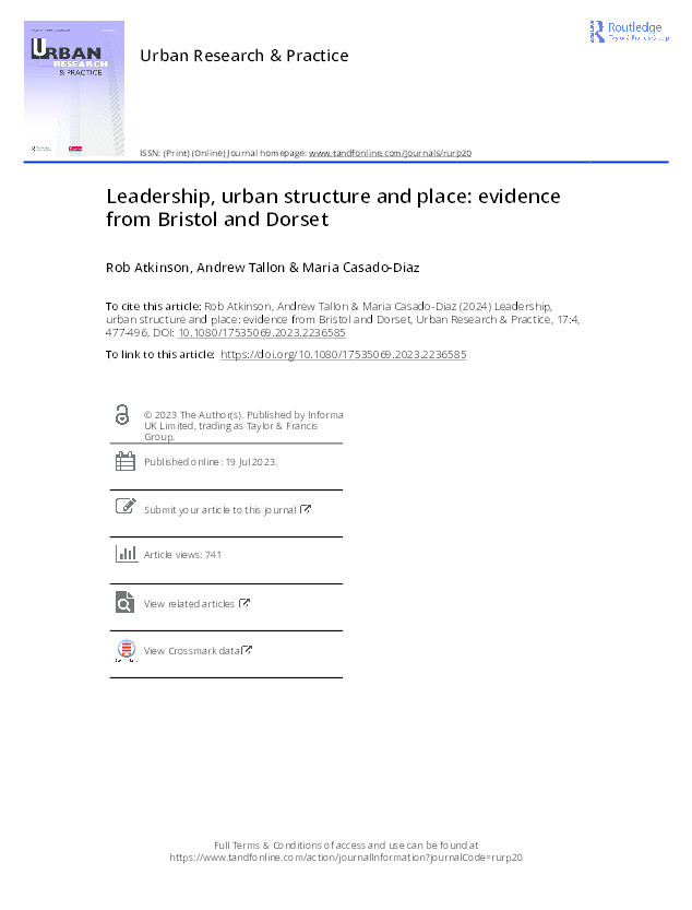 Leadership, urban structure and place: Evidence from Bristol and Dorset Thumbnail