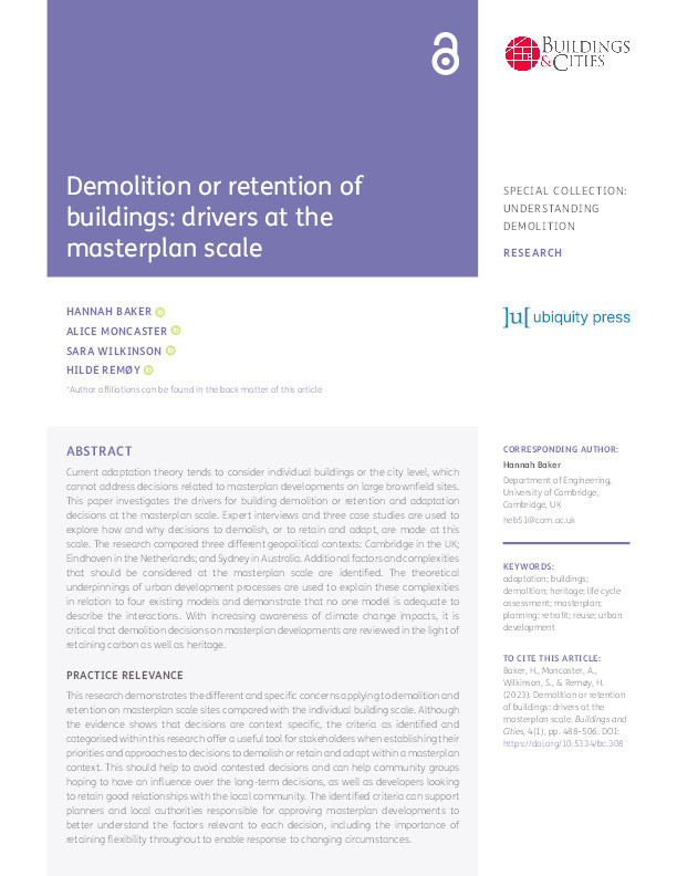 Demolition or retention of buildings: Drivers at the masterplan scale Thumbnail