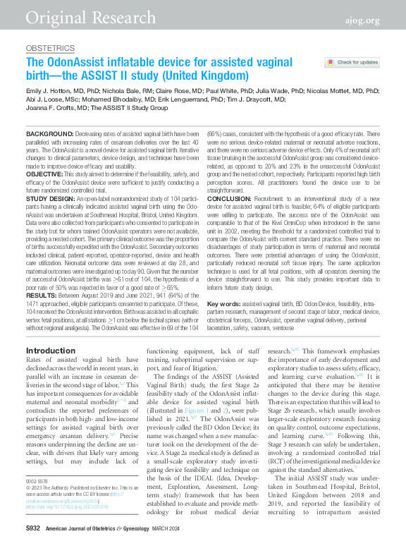 The OdonAssist inflatable device for assisted vaginal birth—the ASSIST II study (United Kingdom) Thumbnail