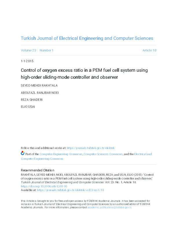 Control of oxygen excess ratio in a PEM fuel cell system using high-order sliding-mode controller and observer Thumbnail