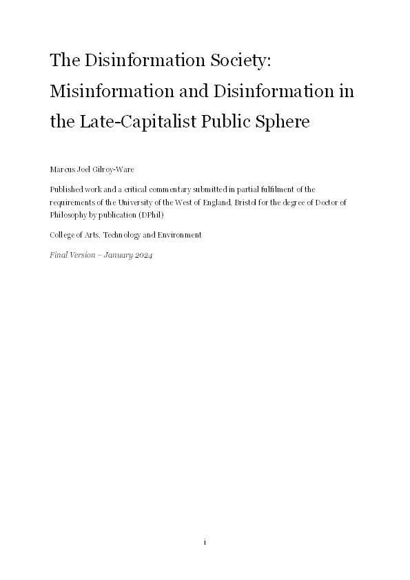 The disinformation society: Misinformation and disinformation in the late-capitalist public sphere Thumbnail