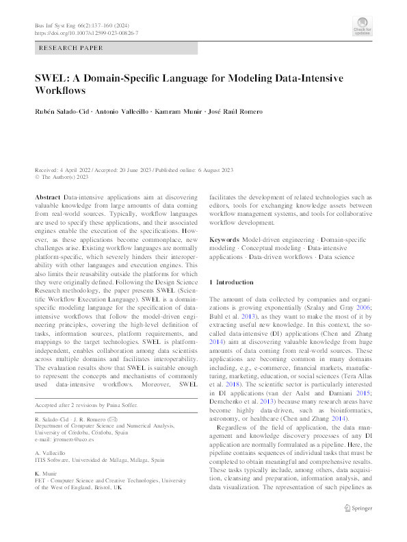 SWEL: A domain-specific language for modeling data-intensive workflows Thumbnail