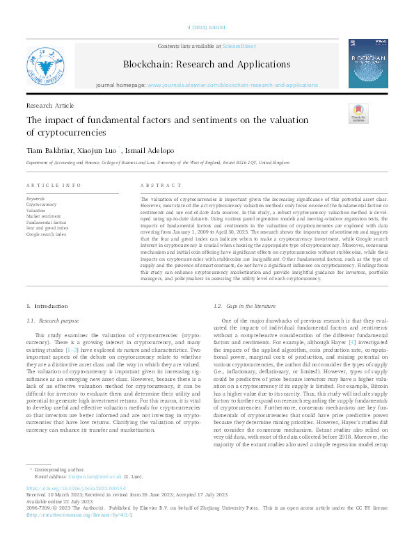 The impact of fundamental factors and sentiments on the valuation of cryptocurrencies Thumbnail