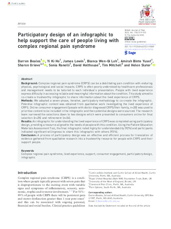 Participatory design of an infographic to help support the care of people living with complex regional pain syndrome Thumbnail