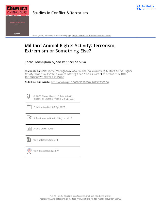 Militant animal rights activity: Terrorism, extremism or something else? Thumbnail