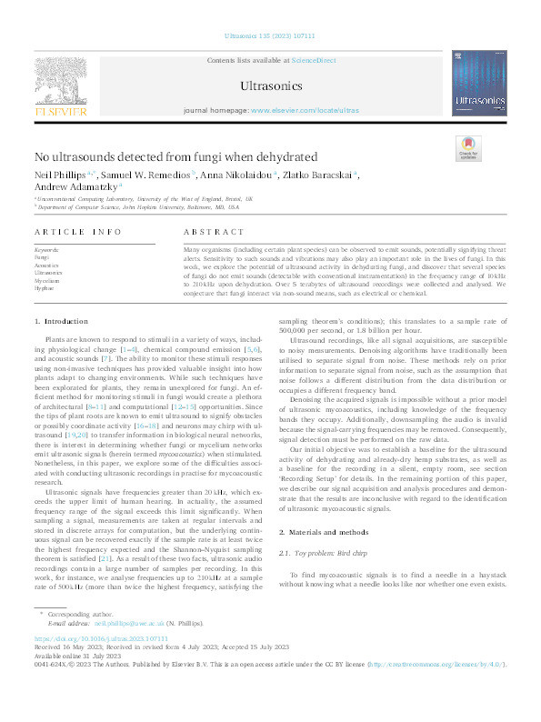 No ultrasounds detected from fungi when dehydrated Thumbnail