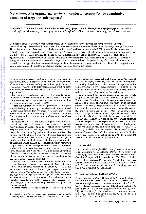 Novel composite organic-inorganic semiconductor sensors for the quantitative detection of target organic vapours Thumbnail