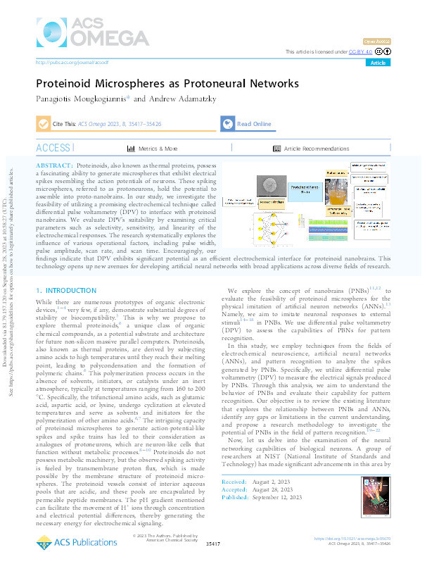 Proteinoid microspheres as protoneural networks Thumbnail