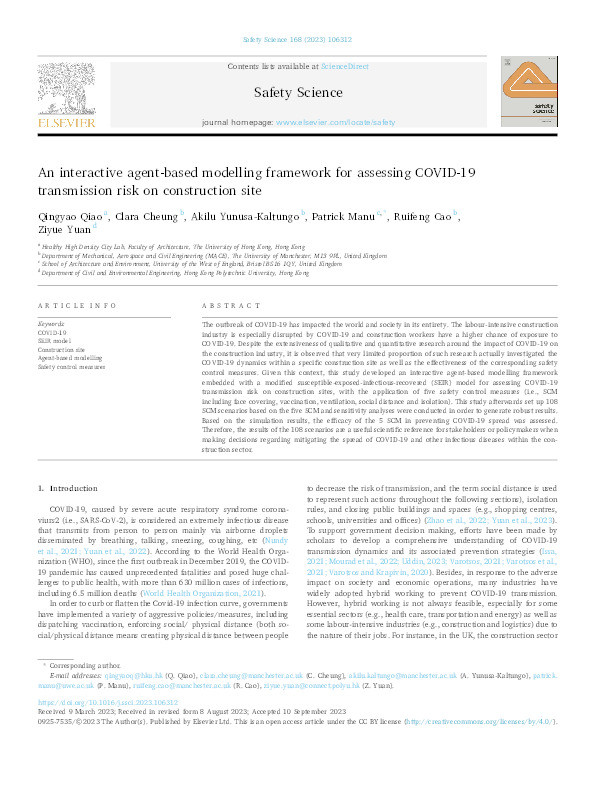 An interactive agent-based modelling framework for assessing COVID-19 transmission risk on construction site Thumbnail