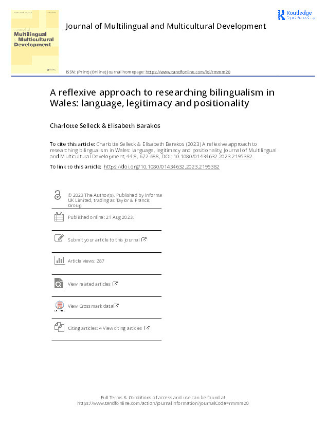 A reflexive approach to researching bilingualism in Wales: language, legitimacy and positionality Thumbnail