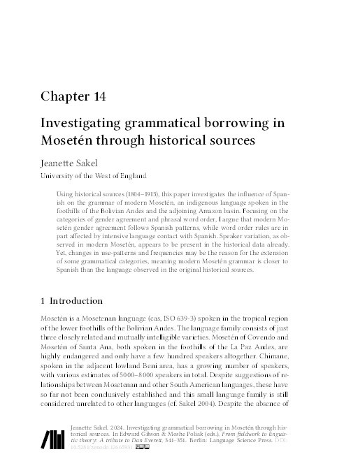 Investigating grammatical borrowing in Moseten through historical sources Thumbnail