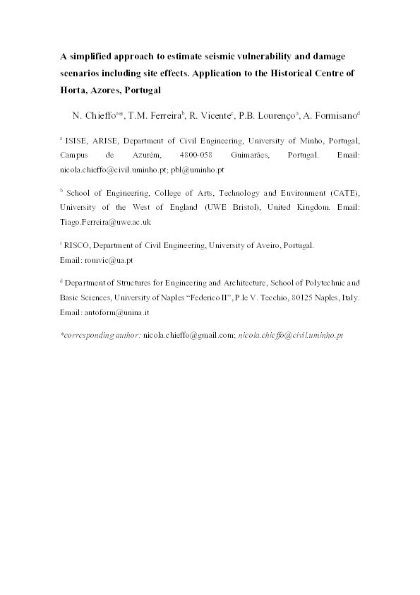 A simplified approach to estimate seismic vulnerability and damage scenarios including site effects. Application to the historical centre of Horta, Azores, Portugal Thumbnail