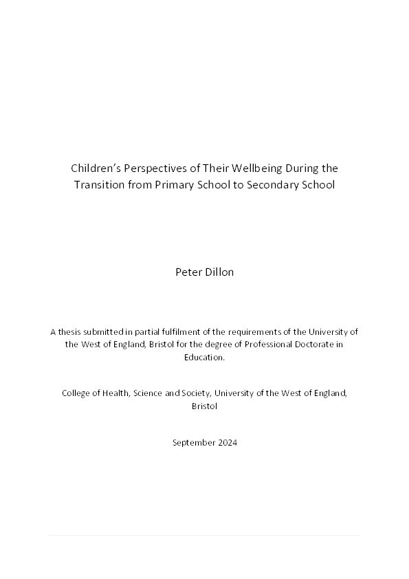 Children’s perspectives of their wellbeing during the transition from primary school to secondary school Thumbnail