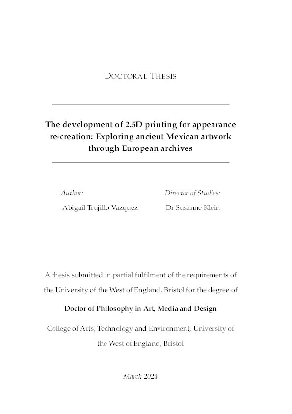 The development of 2.5D printing for appearance re-creation: Exploring ancient Mexican artwork through European archives Thumbnail