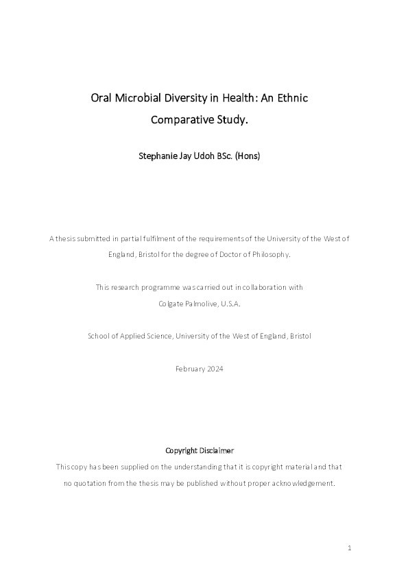 Oral microbial diversity in health: An ethnic comparative study Thumbnail