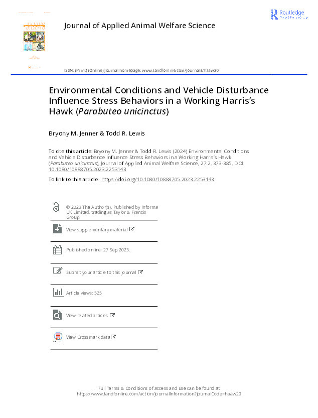 Environmental conditions and vehicle disturbance influence stress behaviors in a working Harris’s Hawk (Parabuteo unicinctus) Thumbnail