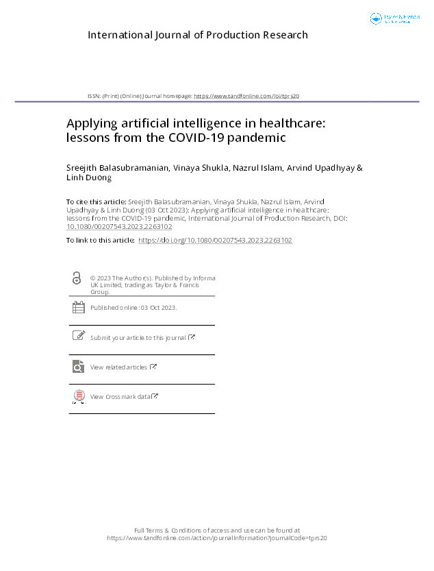Applying artificial intelligence in healthcare: lessons from the COVID-19 pandemic Thumbnail