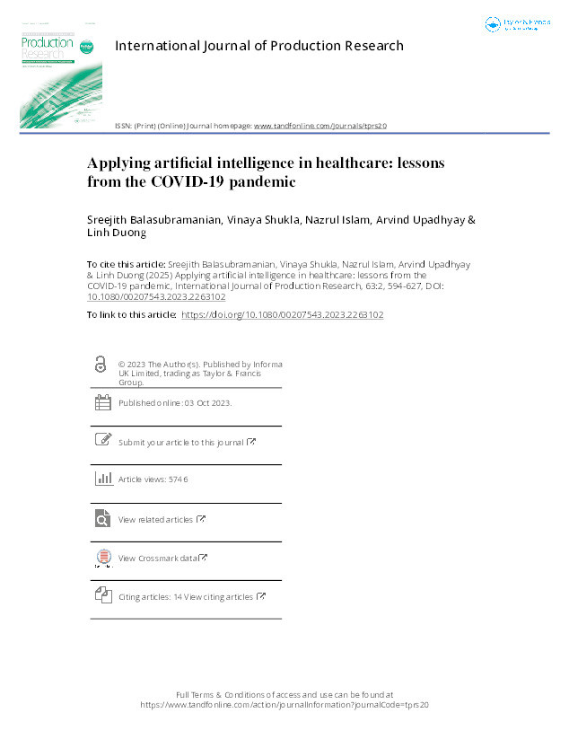 Applying artificial intelligence in healthcare: lessons from the COVID-19 pandemic Thumbnail