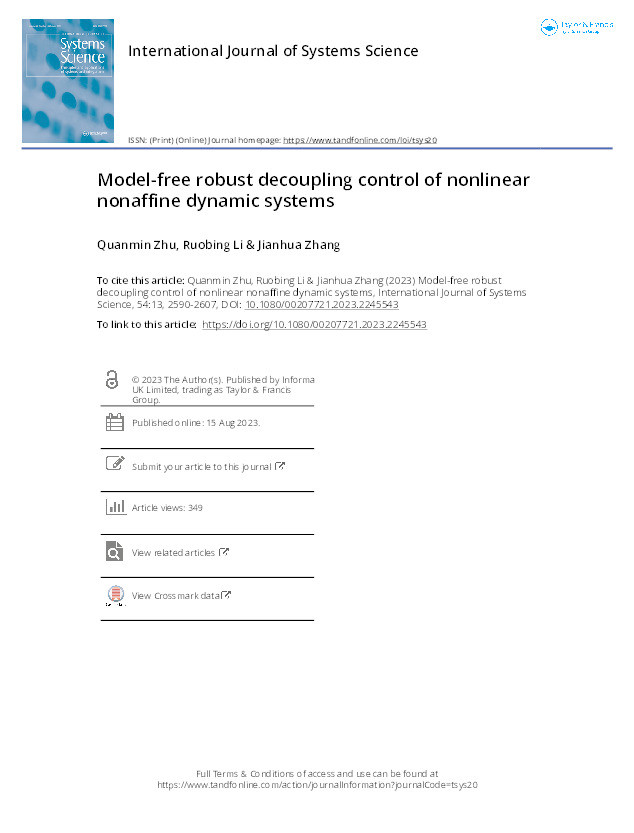 Model-free robust decoupling control of nonlinear nonaffine dynamic systems Thumbnail