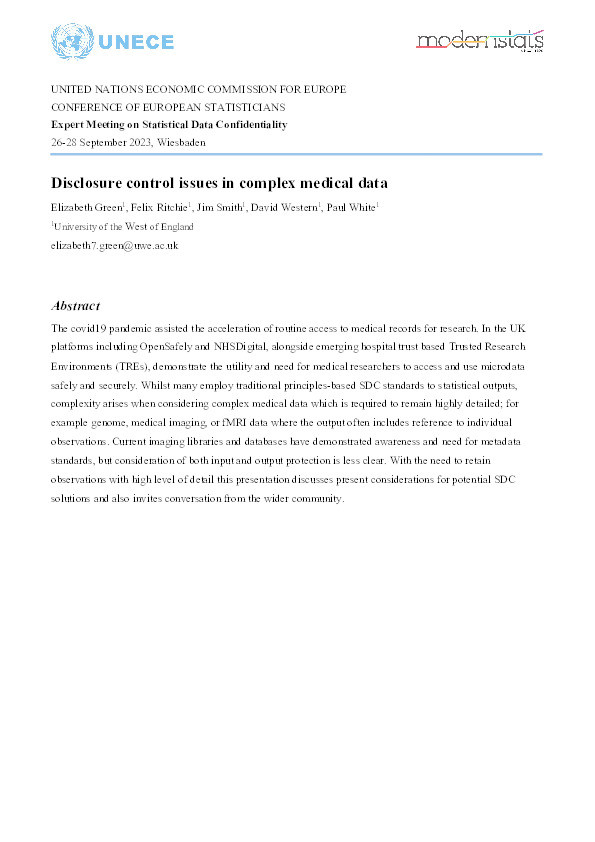 Disclosure control issues in complex medical data Thumbnail