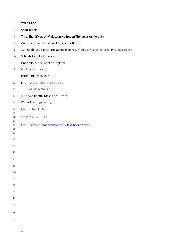 The effects of molecular hydrogen therapies on fertility Thumbnail