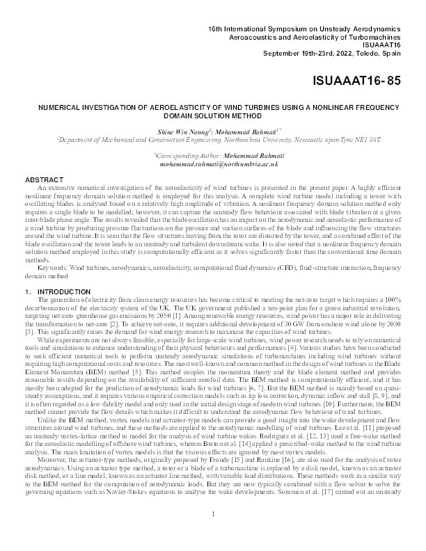 Numerical investigation of aeroelasticity of wind turbines using a nonlinear frequency domain solution method Thumbnail