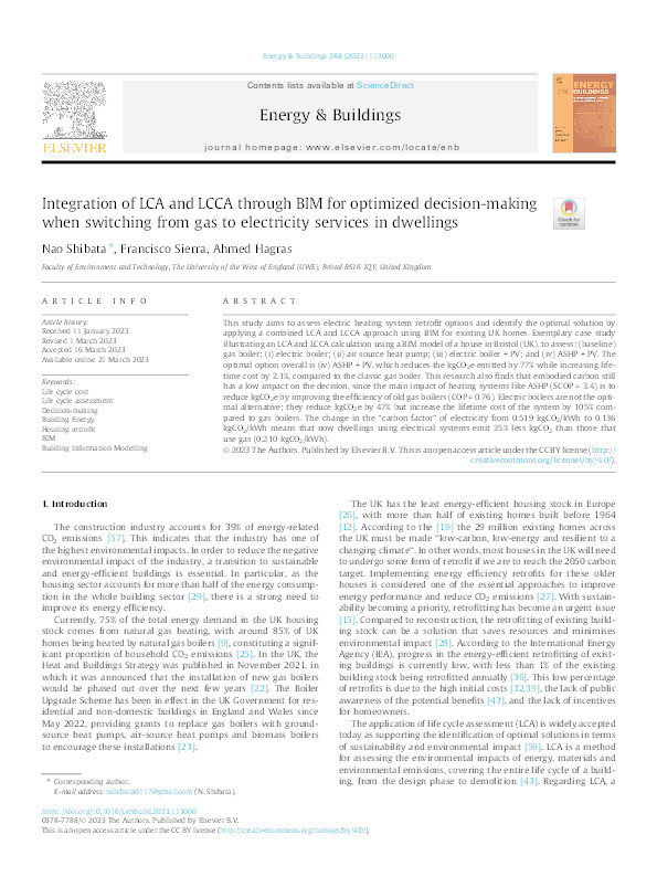 Integration of LCA and LCCA through BIM for optimized decision-making when switching from gas to electricity services in dwellings Thumbnail