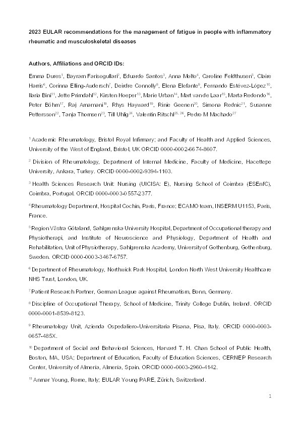 2023 EULAR recommendations for the management of fatigue in people with inflammatory rheumatic and musculoskeletal diseases Thumbnail