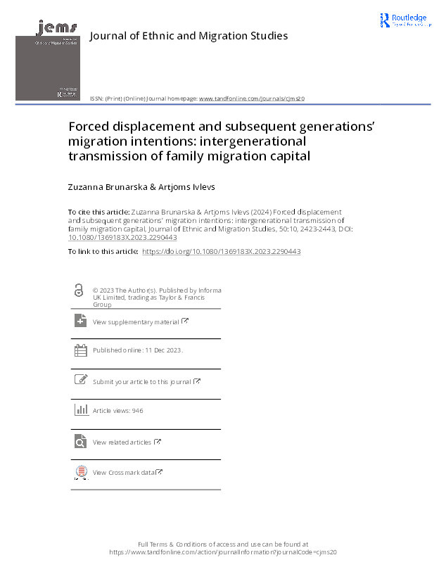 Forced displacement and subsequent generations’ migration intentions: Intergenerational transmission of family migration capital Thumbnail