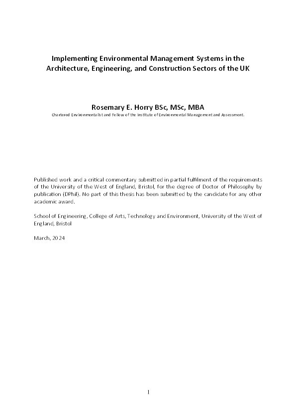 Implementing environmental management systems in the architecture, engineering, and construction sectors of the UK Thumbnail