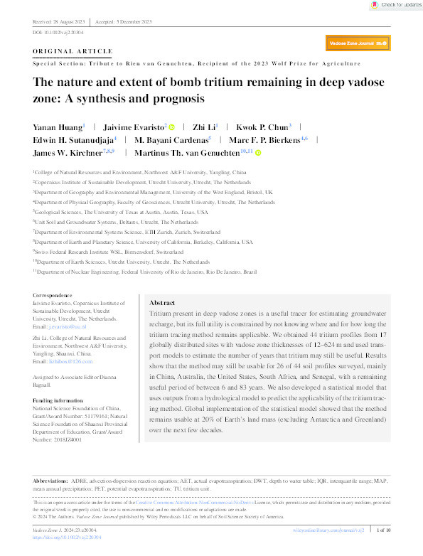 The nature and extent of bomb tritium remaining in deep vadose zone: A synthesis and prognosis Thumbnail