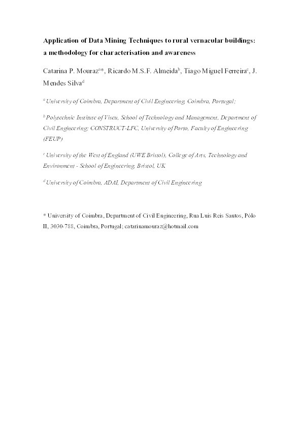 Application of Data Mining Techniques to Rural Vernacular Buildings: A Methodology for Characterisation and Awareness Thumbnail