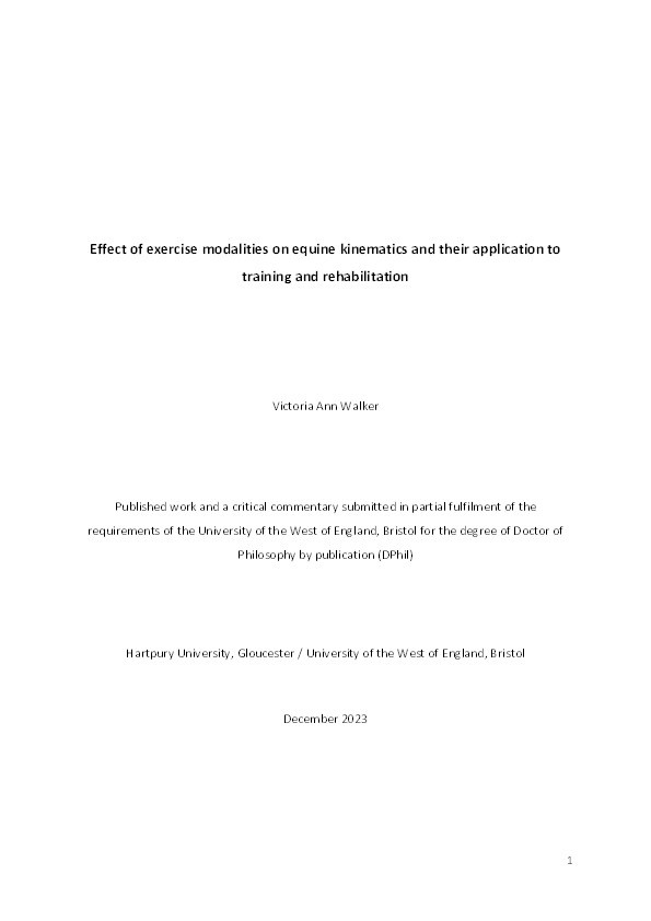 Effect of exercise modalities on equine kinematics and their application to  training and rehabilitation Thumbnail