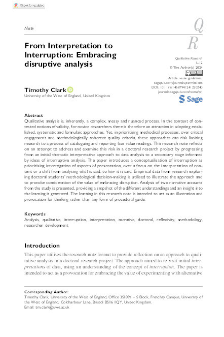 From Interpretation to Interruption: Embracing disruptive analysis Thumbnail