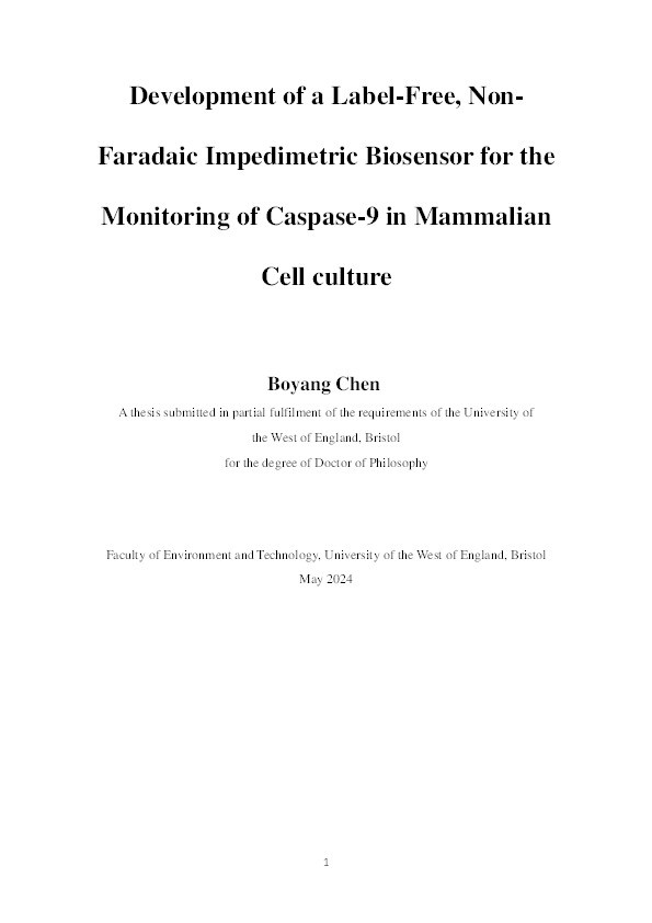 Development of a label-free, non-faradaic impedimetric biosensor for the monitoring of caspase-9 in mammalian cell culture Thumbnail