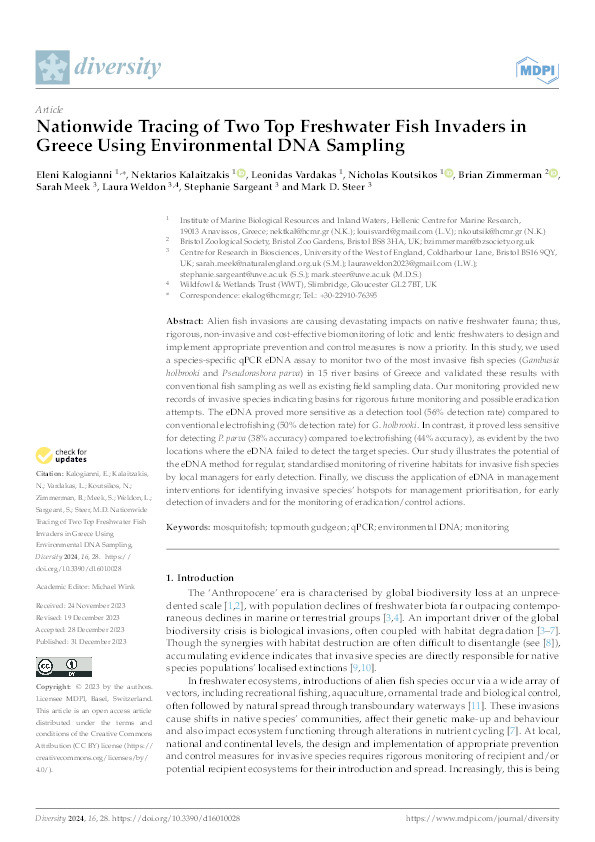 Nationwide tracing of two top freshwater fish invaders in Greece using environmental DNA sampling Thumbnail