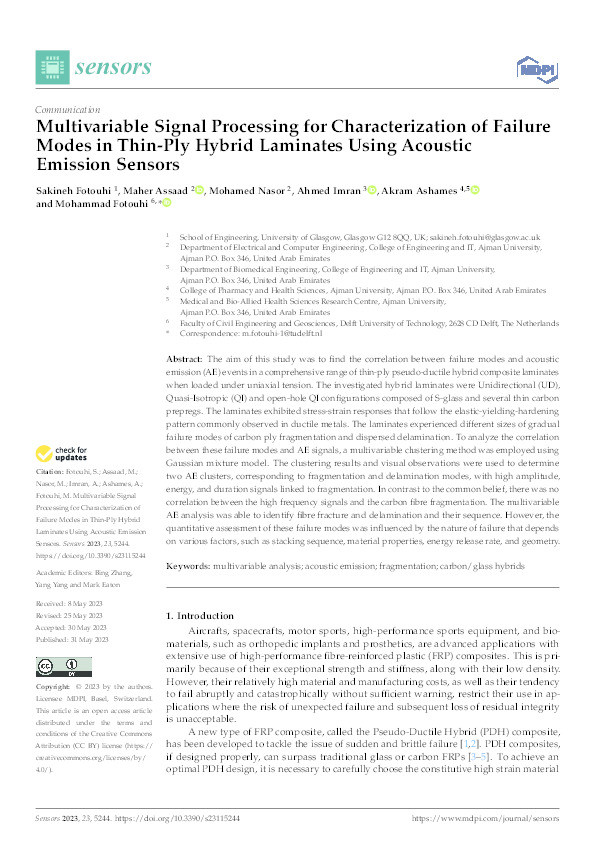 Multivariable signal processing for characterization of failure modes in thin-ply hybrid laminates using acoustic emission sensors Thumbnail