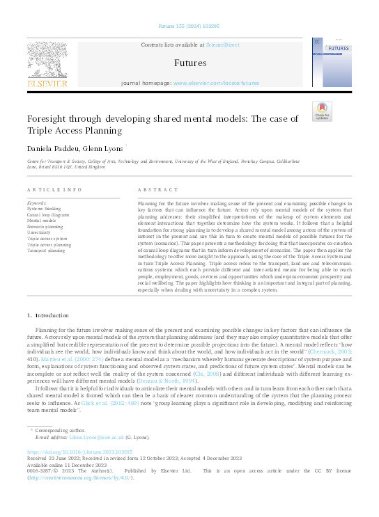 Foresight through developing shared mental models: The case of Triple Access Planning Thumbnail