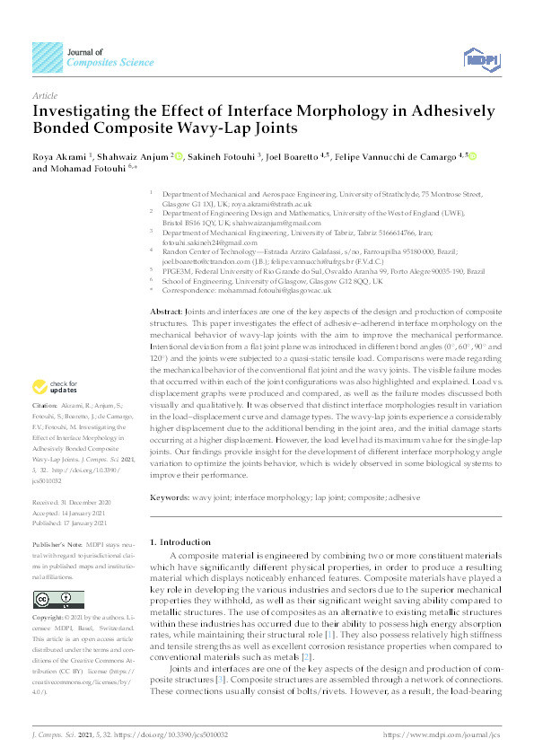 Investigating the effect of interface morphology in adhesively bonded composite wavy-lap joints Thumbnail