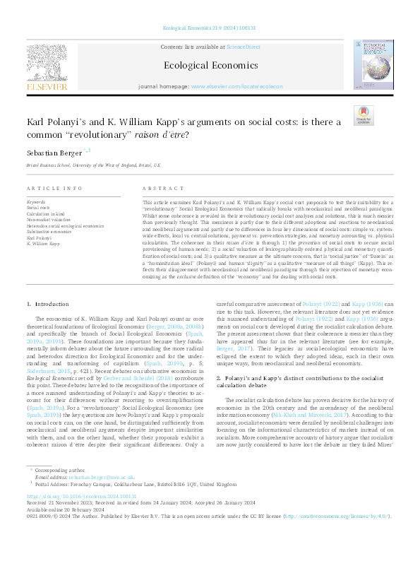 Karl Polanyi’'s and K. William Kapp’'s arguments on social costs: Is there a common “revolutionary” raison d’'être? Thumbnail