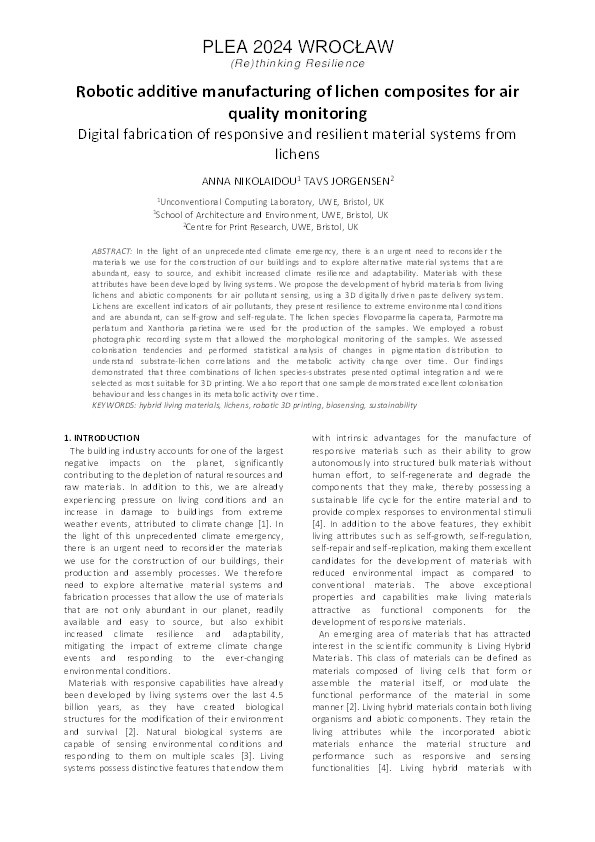 Robotic additive manufacturing of lichen composites for air quality monitoring Thumbnail