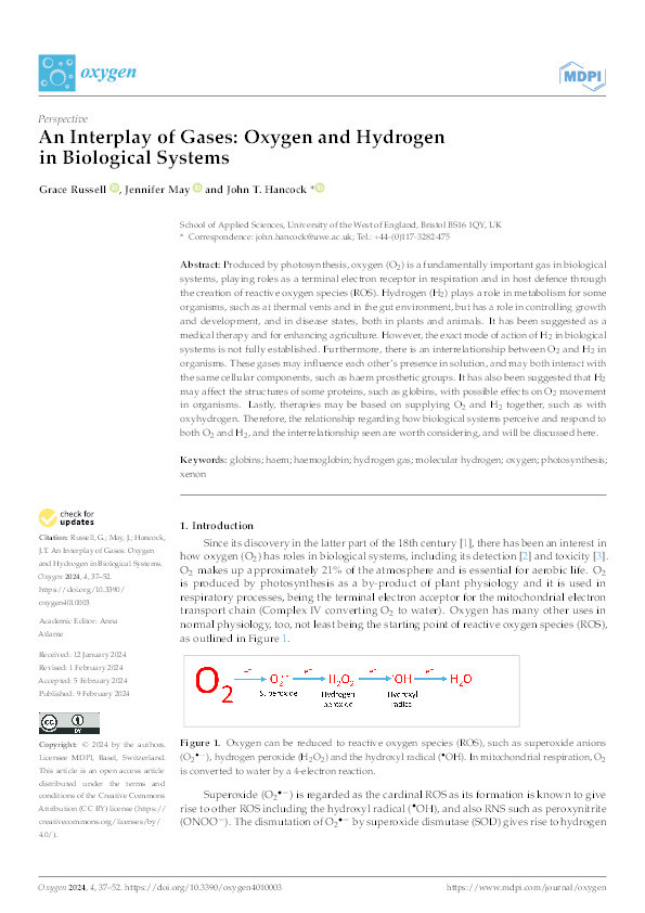 An interplay of gases: oxygen and hydrogen in biological systems Thumbnail