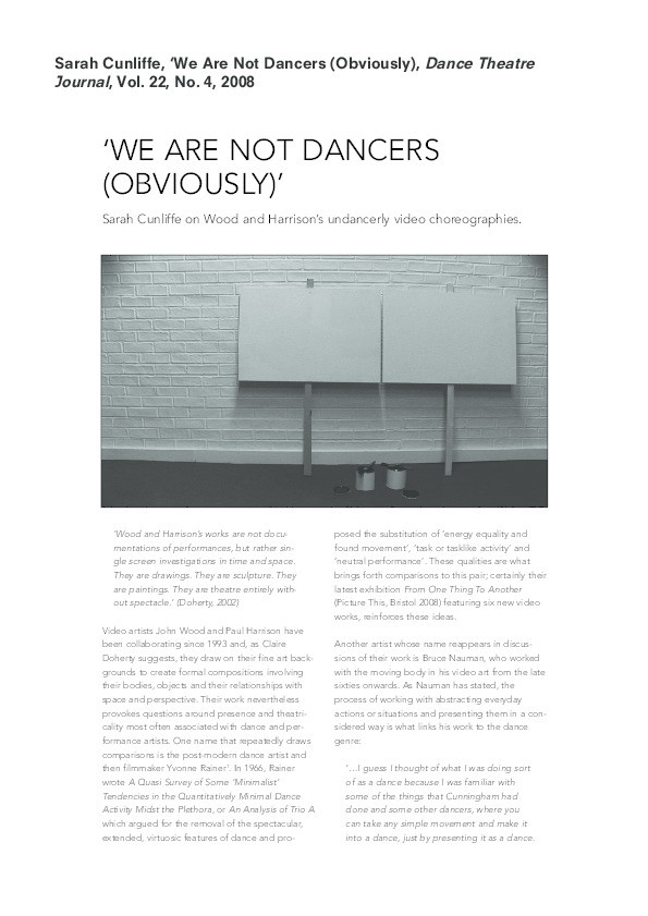 ‘WE ARE NOT DANCERS (OBVIOUSLY)’ Sarah Cunliffe on Wood and Harrison’s undancerly video choreographies Thumbnail