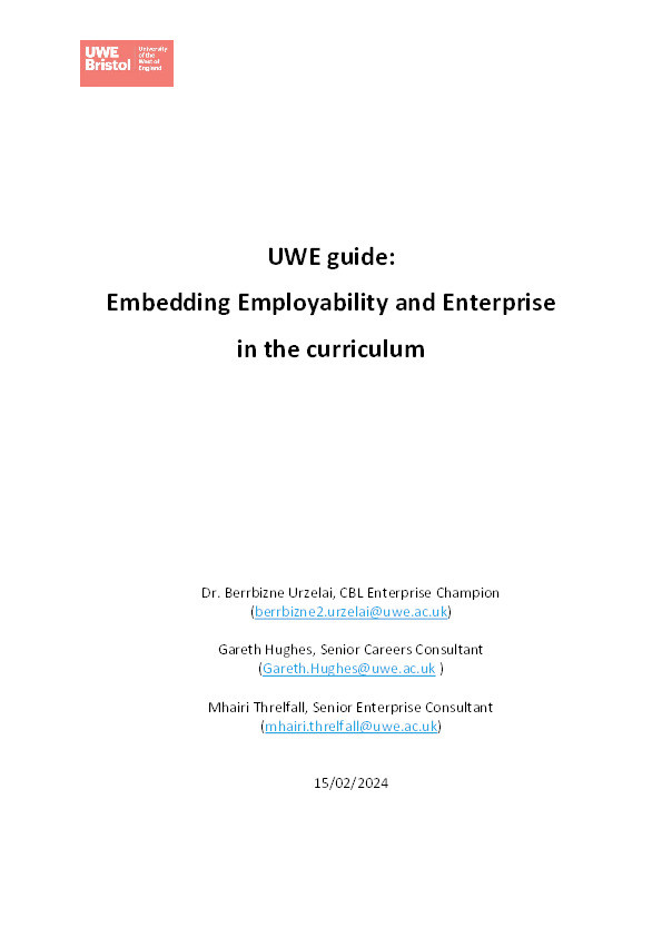 UWE guide: Embedding employability and enterprise  in the curriculum Thumbnail