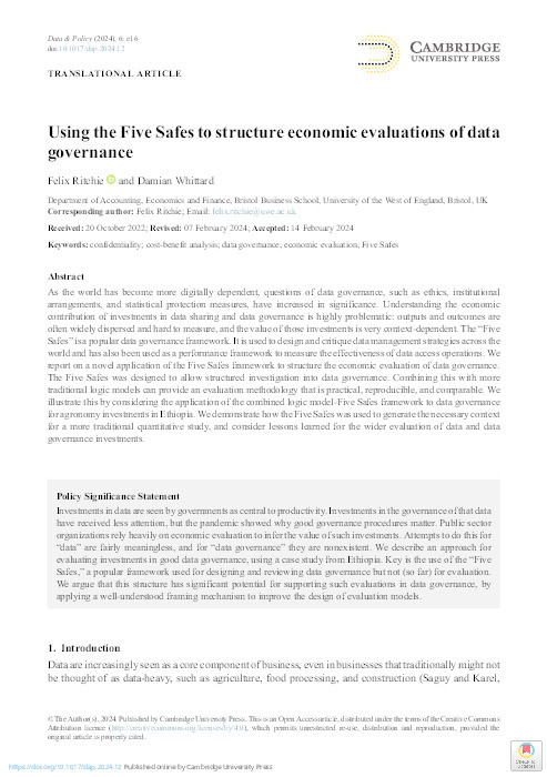 Using the five safes to structure economic evaluations of data governance Thumbnail